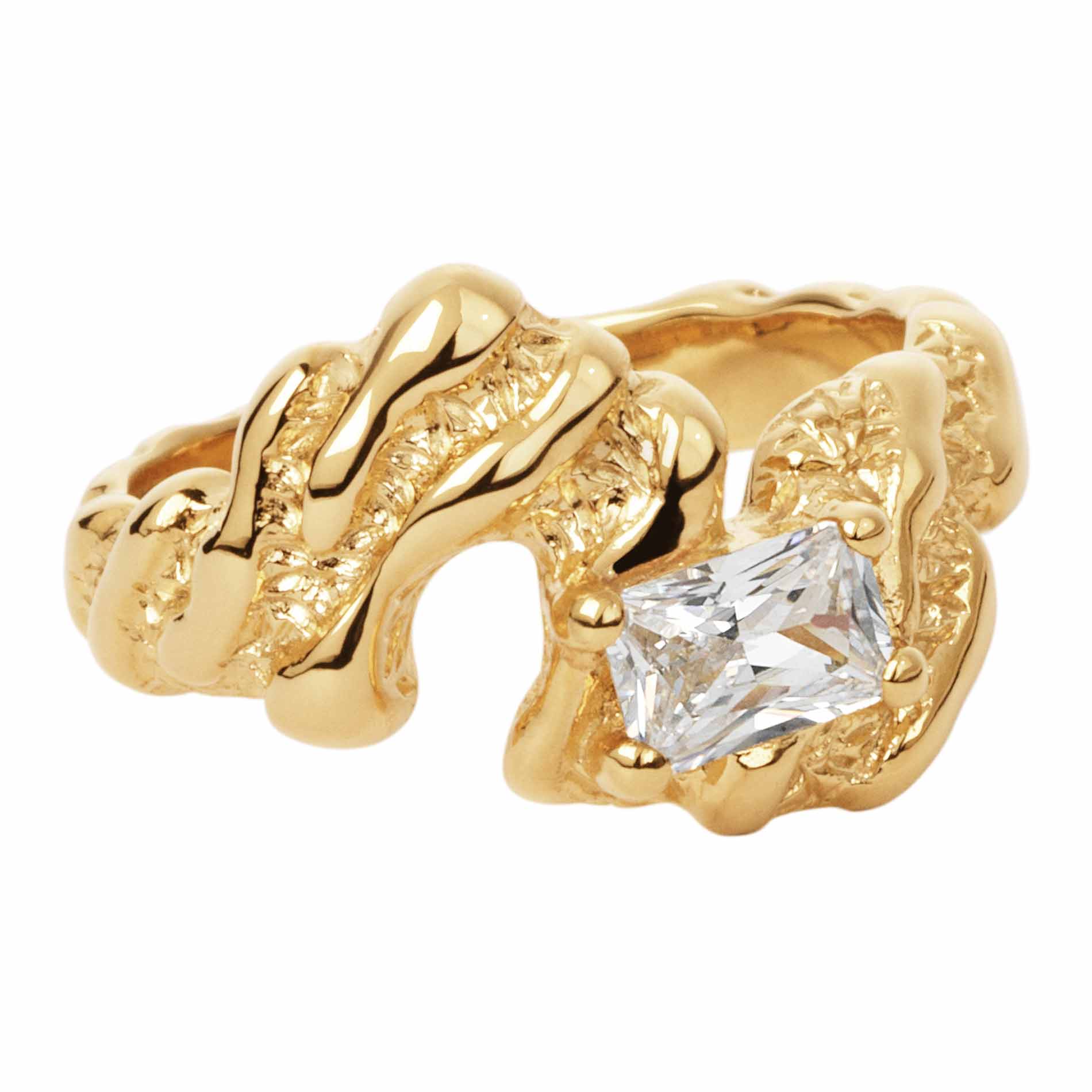 Camille Brinch Flare Zebra Ring i 22 karat forgyldt sterling sølv med hvid zirkonia og organisk Zebra-design