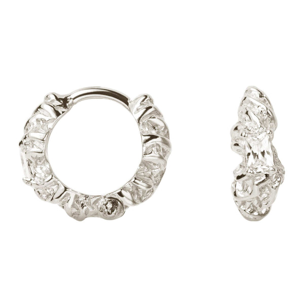Camille Brinch Lille Flare Zebra Hoops i 925 sterling sølv med hvide zirkonia, rhodium og Zebra-design, 11 mm