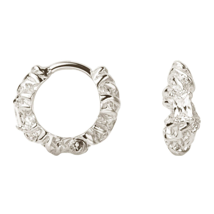 Camille Brinch Lille Flare Zebra Hoops i 925 sterling sølv med hvide zirkonia, rhodium og Zebra-design, 11 mm
