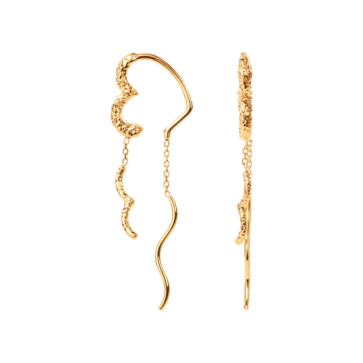 Camille Brinch Wavy Sparkly Heart earlines i forgyldt 925 sterlingsølv med bølgende kæde
