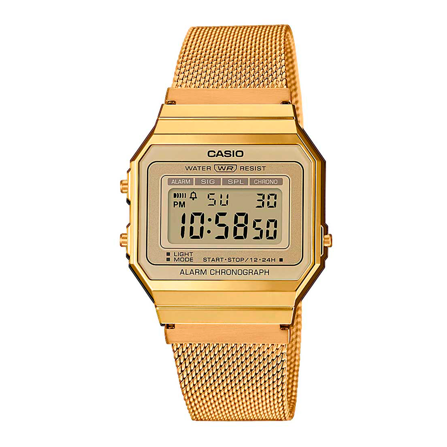 Casio Vintage digitalur med guldfarvet display