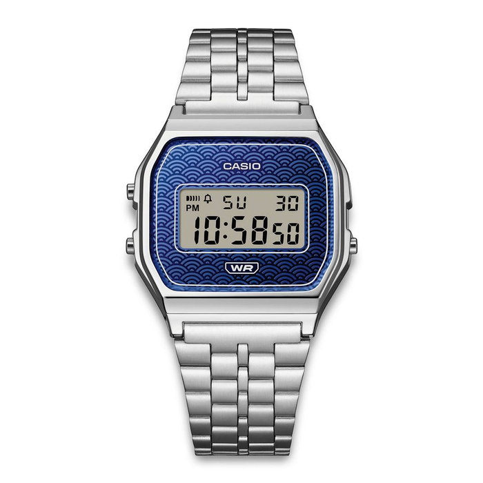 Casio digitalur med stållænke og blå front