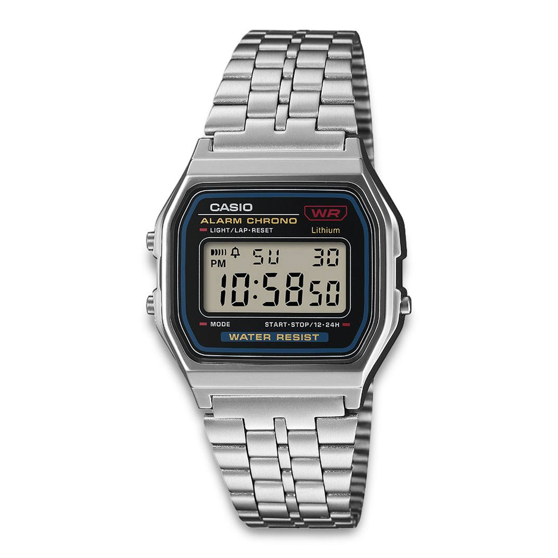 Casio A159WE-1EF med alarm og stopursfunktion