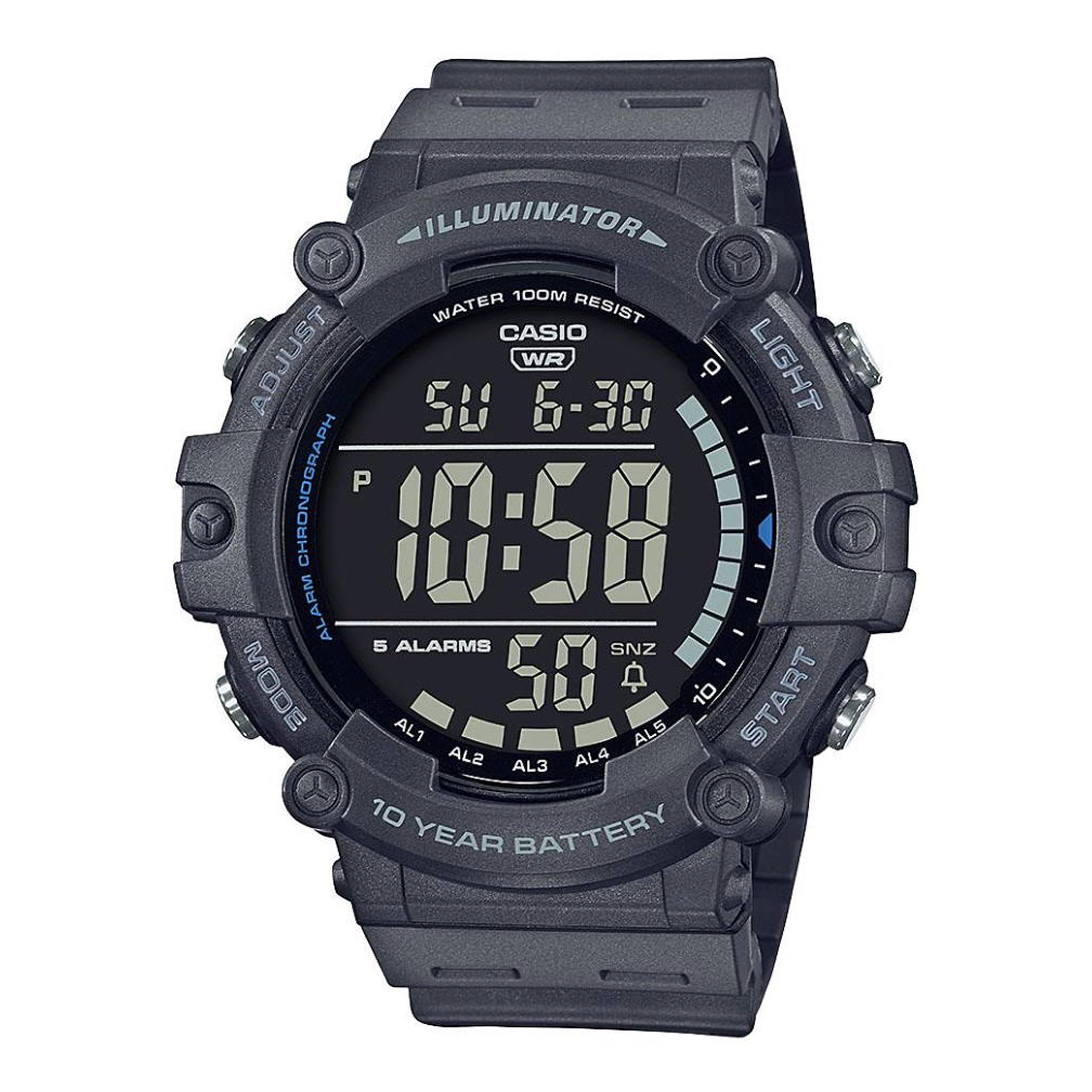 Casio Timeless AE-1500WH-8BVEF digitalur med mørkegrå resinrem