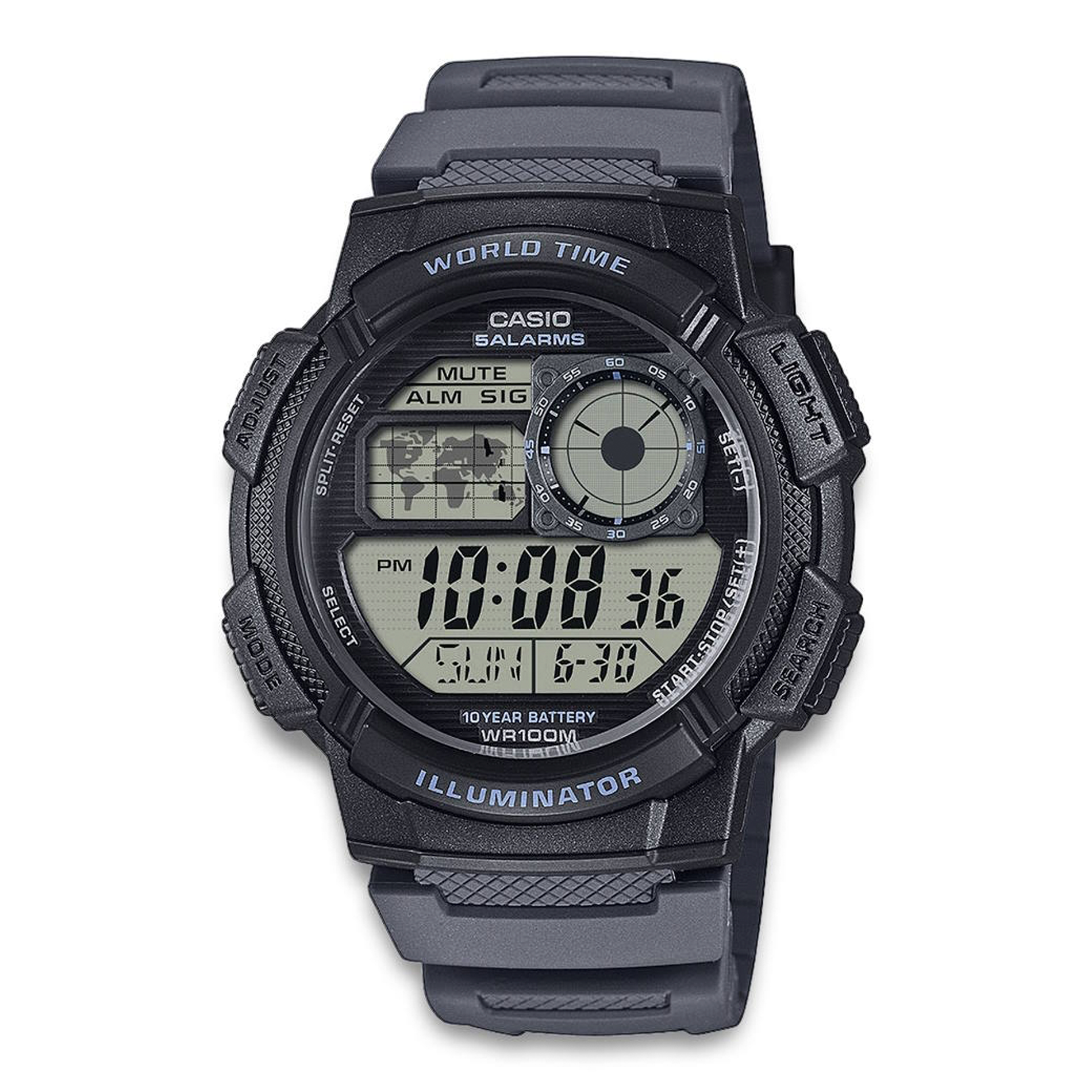 Casio digitalur med verdenskort og World Time funktion