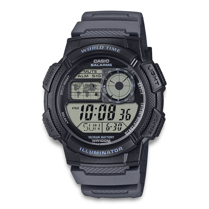 Casio digitalur med verdenskort og World Time funktion