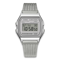 Casio Vintage A158WEM-7EF digitalur med sølvfarvet meshlænke