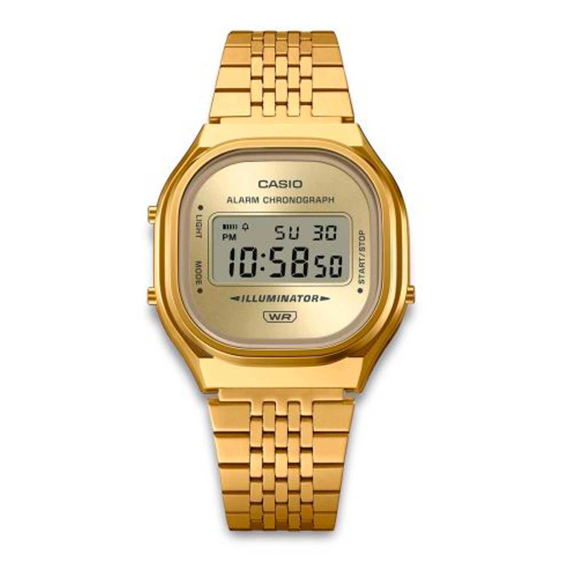 Casio Vintage A140WEG-9AEF digitalur 36 mm i guldfarvet stål med digital urskive og stållænke