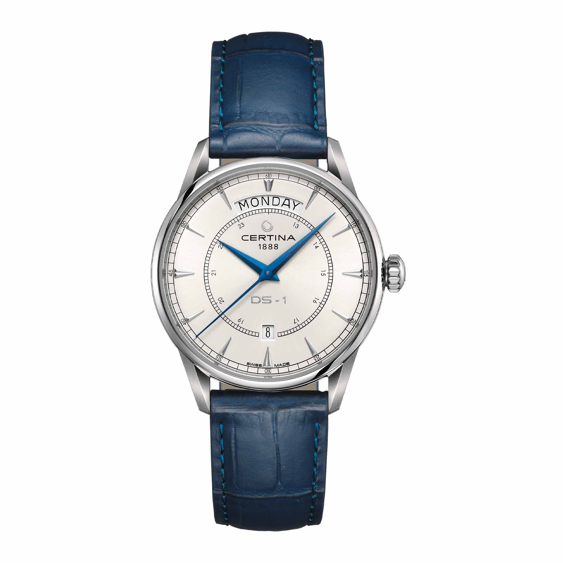Certina DS-1 Day Date herreur 40 mm med hvid urskive og brun læderrem