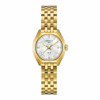 Certina DS-2 Lady 28 mm med perlemorsskive, diamanter og guldfarvet stållænke