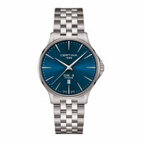 Certina DS-8 Gent herreur i 40 mm med blå urskive, titaniumlænke og safirglas