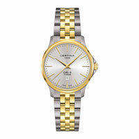 Certina DS-8 Lady dameur i 31 mm med bicolor titaniumlænke, sølvfarvet urskive og safirglas