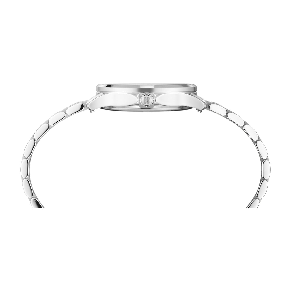 Certina DS-8 Lady 31 mm set fra siden med slank stålkasse og krone