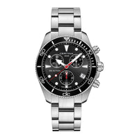 Certina DS Action Chrono herreur i 42 mm med sort urskive, sort bezel og stållænke