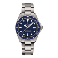 Certina DS Action Diver herreur i 40,5 mm med blå urskive, titaniumlænke, keramisk bezel og safirglas