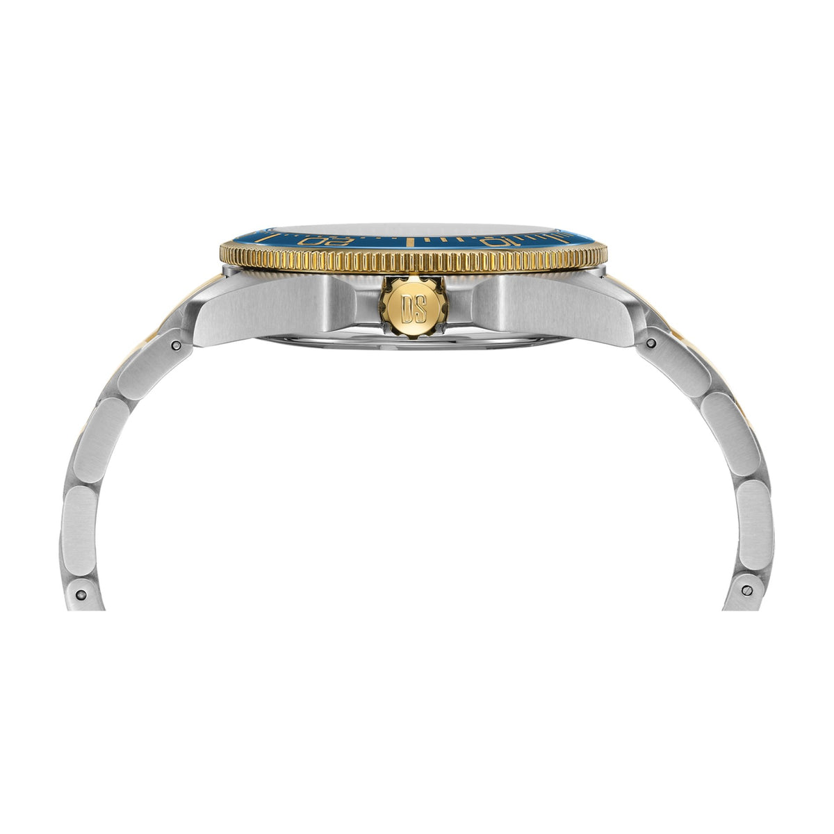 Certina DS Action Diver 43 mm set fra siden med guldfarvet krone og drejelig lynette
