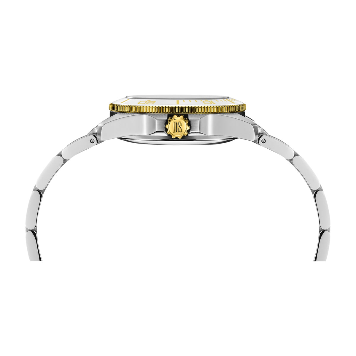 Certina DS Action Powermatic 80 34,5 mm set fra siden med guldfarvet lynette og krone