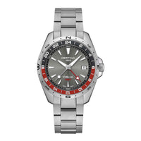 Certina DS-X GMT herreur i 41 mm med grå urskive, rød og sort GMT-bezel, stållænke og safirglas