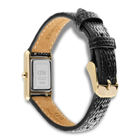 Bagside af Daniel Wellington Bound Mini Gold ADW00100903 med sort læderrem og guldfarvet spænde