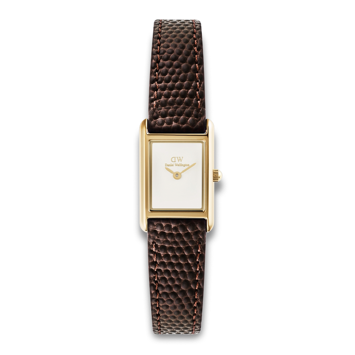 Daniel Wellington Bound Mini Gold 17 mm ADW00100904 med lys urskive og brun læderrem