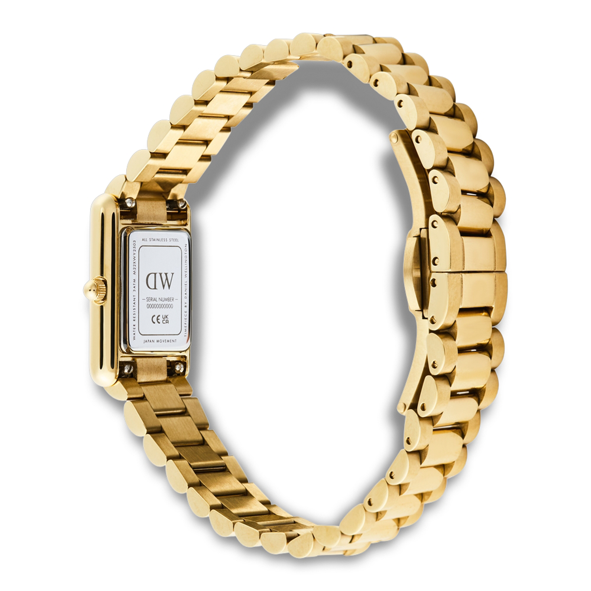 Bagside af Daniel Wellington Bound Mini Gold ADW00100931 med guldfarvet stållænke