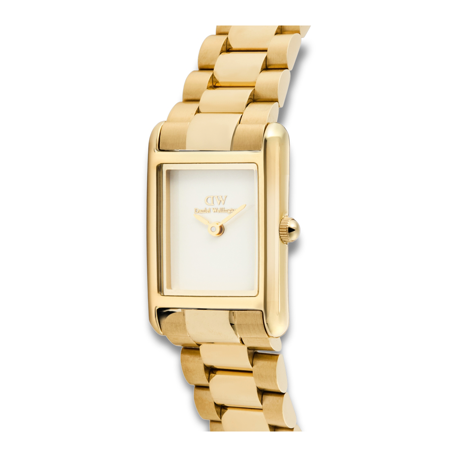 Nærbillede af Daniel Wellington Bound Mini Gold 17 mm med rektangulær urskive