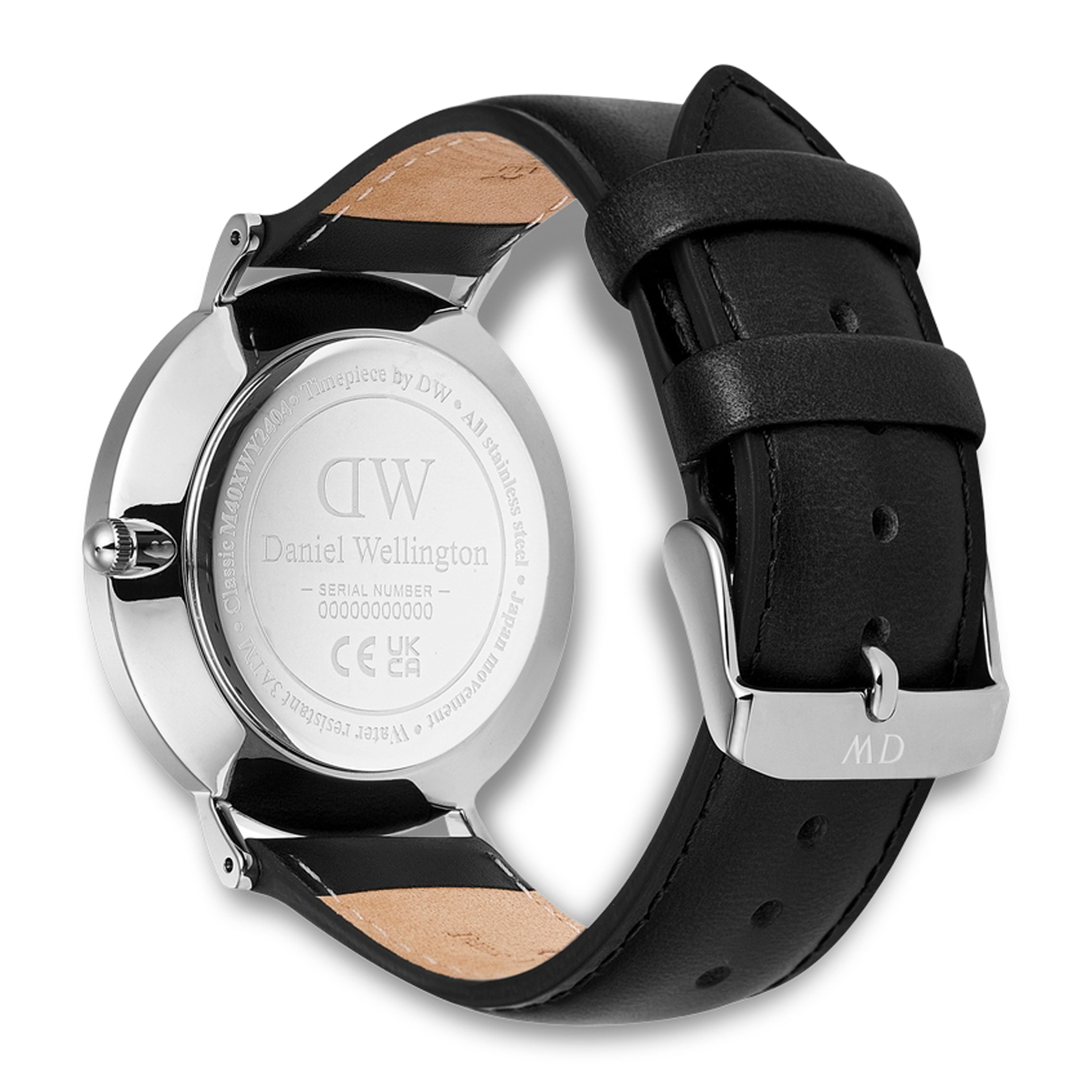 Bagside af Daniel Wellington Classic Day Date ADW00100832 med sort læderrem