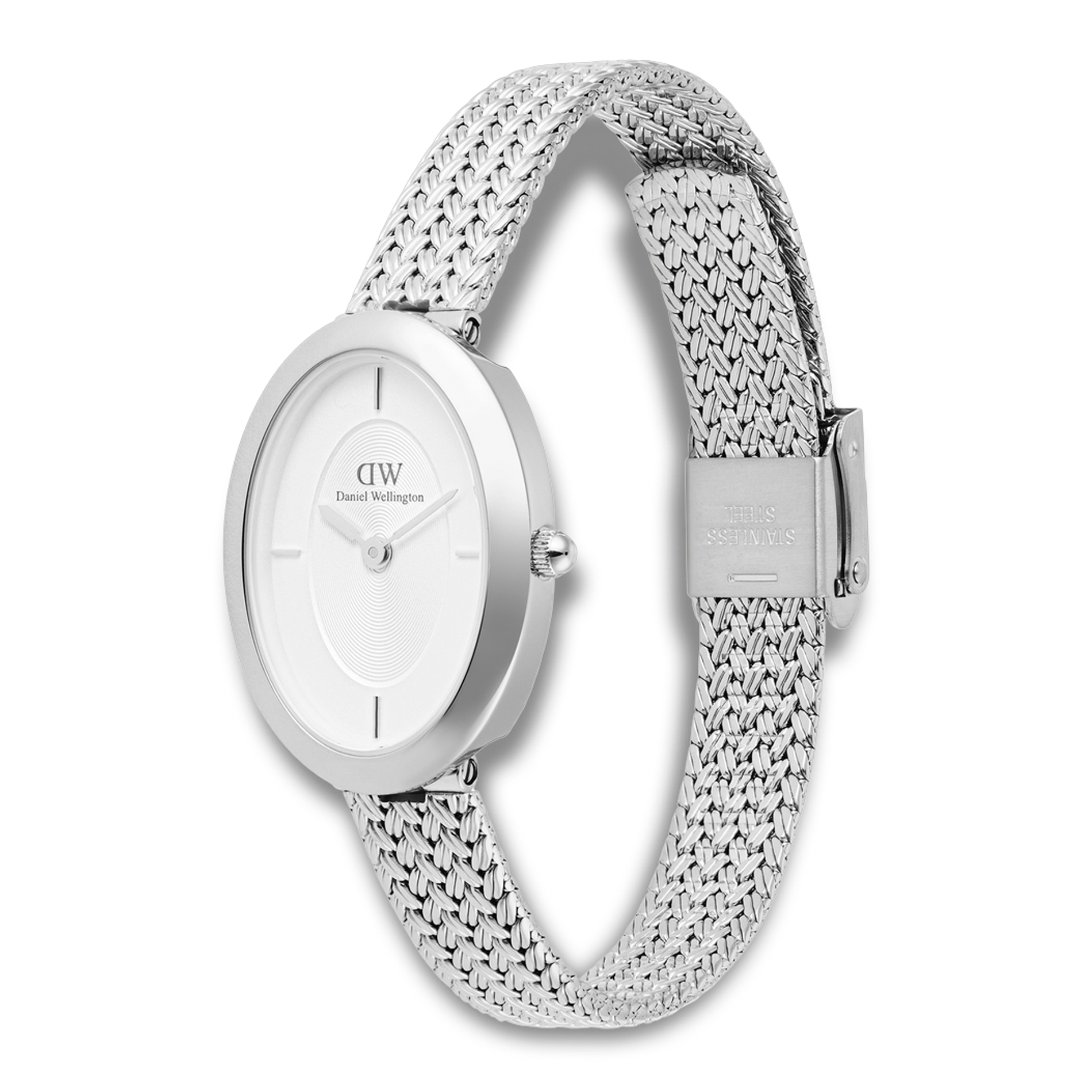 Daniel Wellington Juliette Braided ADW00100884 vist fra skrå vinkel med flettet stålrem