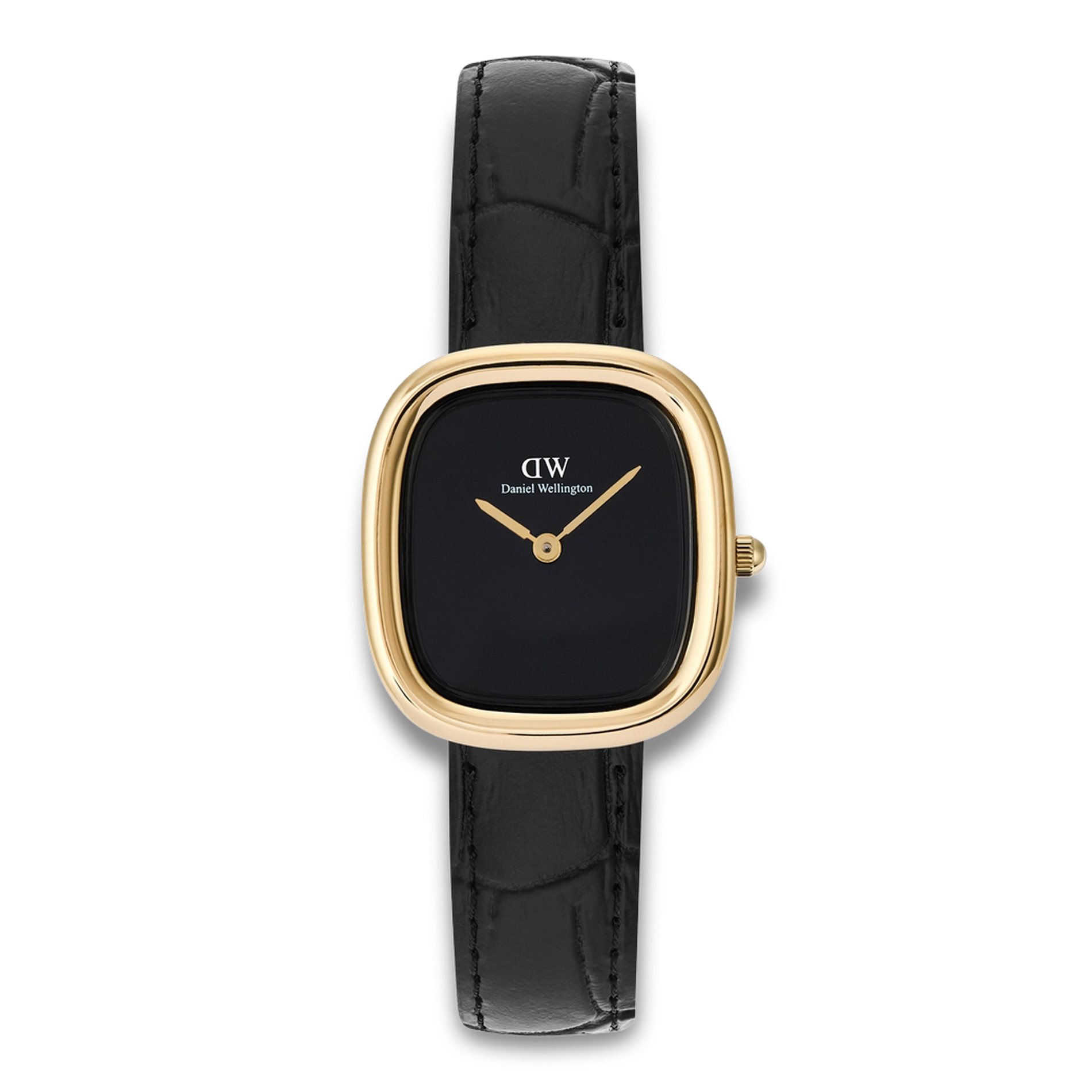 Daniel Wellington Margot 24 mm ADW00100880 med sort urskive, guldfarvet urkasse og sort læderrem