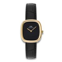Daniel Wellington Margot 24 mm ADW00100880 med sort urskive, guldfarvet urkasse og sort læderrem