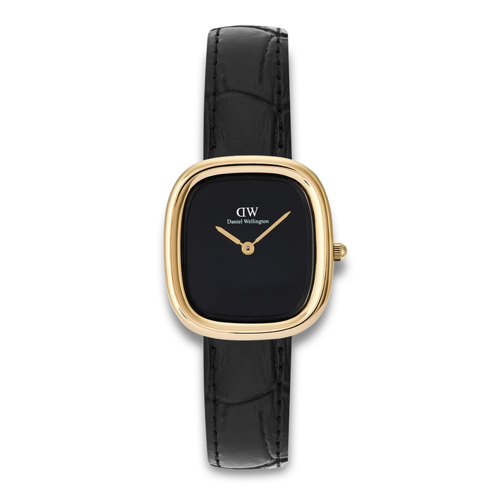 Daniel Wellington Margot 24 mm ADW00100880 med sort urskive, guldfarvet urkasse og sort læderrem