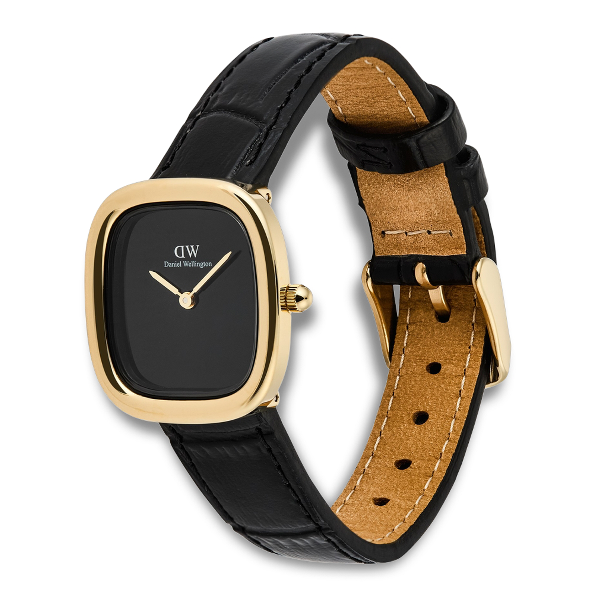 Daniel Wellington Margot ADW00100880 vist fra skrå vinkel med sort læderrem