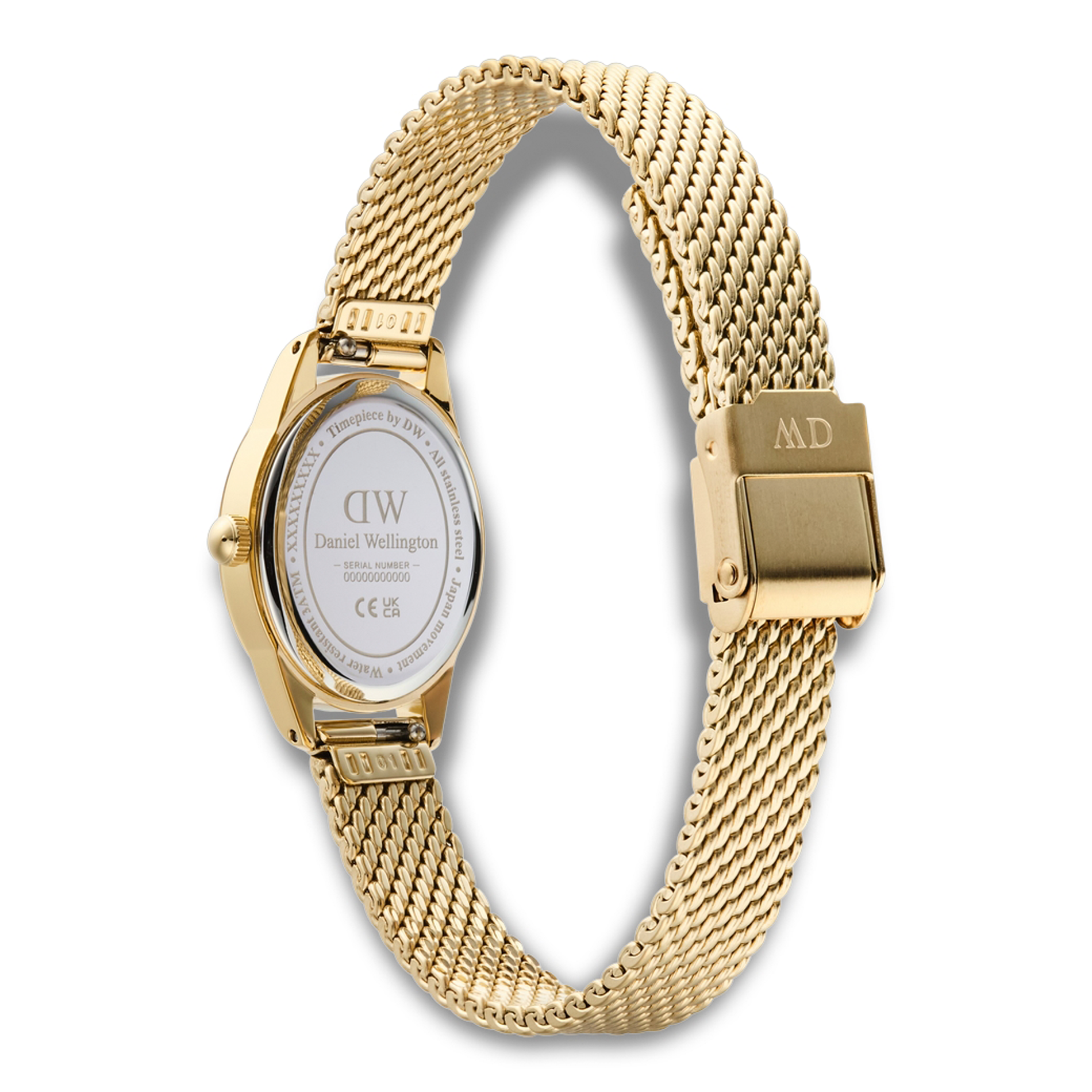 Bagside af Daniel Wellington Ophelia Mini Gold ADW00100939 med guldfarvet mesh-lænke