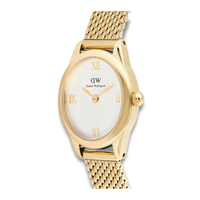 Nærbillede af Daniel Wellington Ophelia Mini Gold 22 mm med oval urskive og romertal