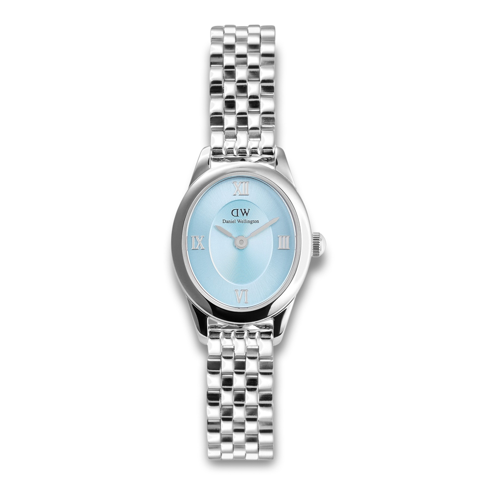 Daniel Wellington Oval Mini S Ice Blue dameur ADW00100809 med isblå urskive og stållænke