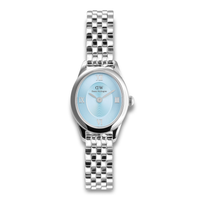 Daniel Wellington Oval Mini S Ice Blue dameur ADW00100809 med isblå urskive og stållænke