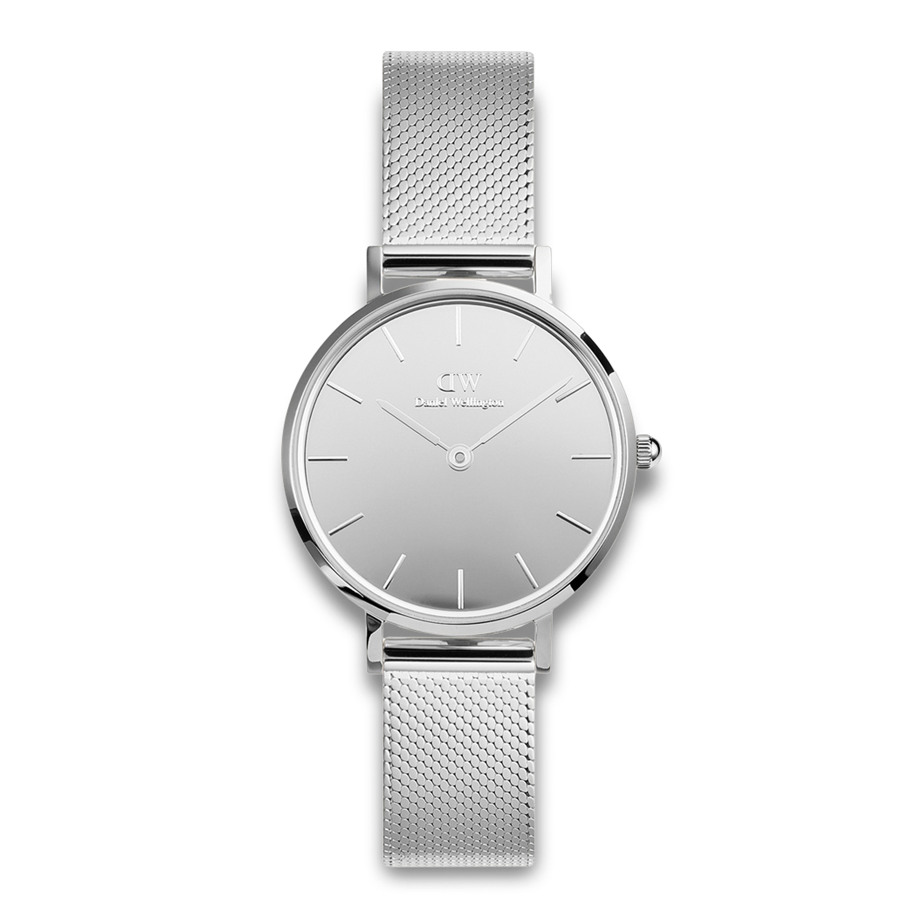 Daniel Wellington Petite 28 Mirror S dameur ADW00100796 med sølvfarvet mesh-rem