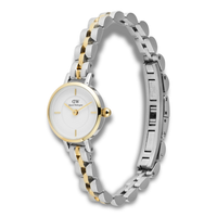 Daniel Wellington Petite Mini Bic ADW00100923 vist fra skrå vinkel med tofarvet stållænke