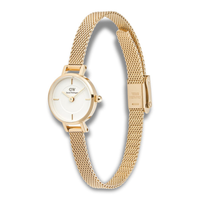Daniel Wellington Petite Mini Evergold ADW00100745 vist fra skrå vinkel med mesh-rem