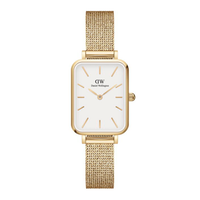 Daniel Wellington Quadro Evergold dameur ADW00100556 med guldfarvet mesh-rem og hvid rektangulær urskive