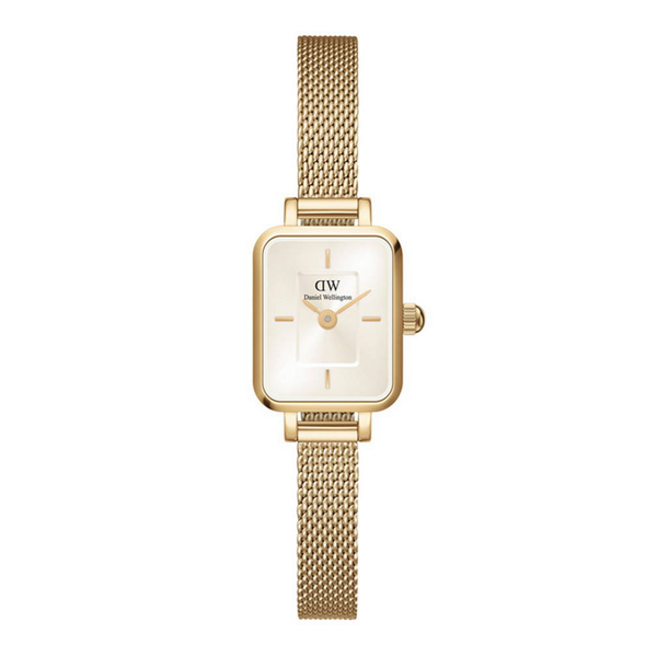 Daniel Wellington Quadro Mini dameur ADW00100656 med guldfarvet mesh-rem og lys rektangulær urskive
