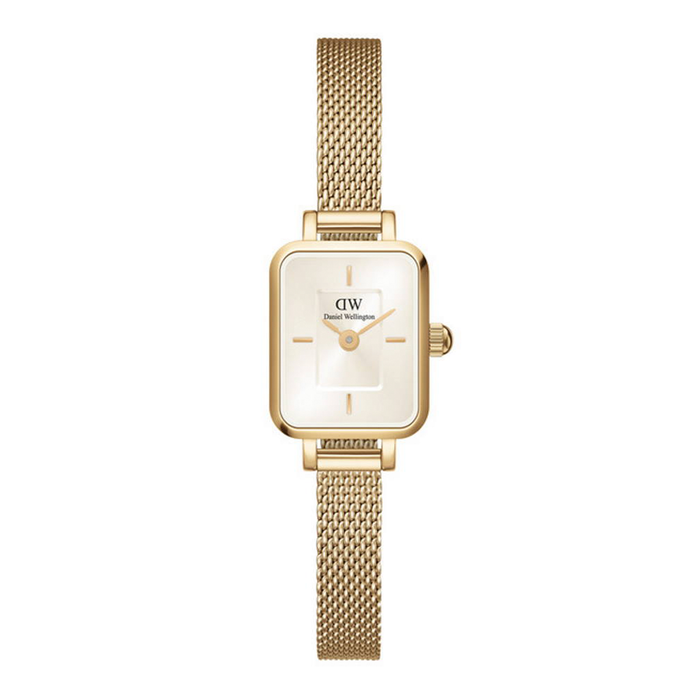 Daniel Wellington Quadro Mini dameur ADW00100656 med guldfarvet mesh-rem og lys rektangulær urskive