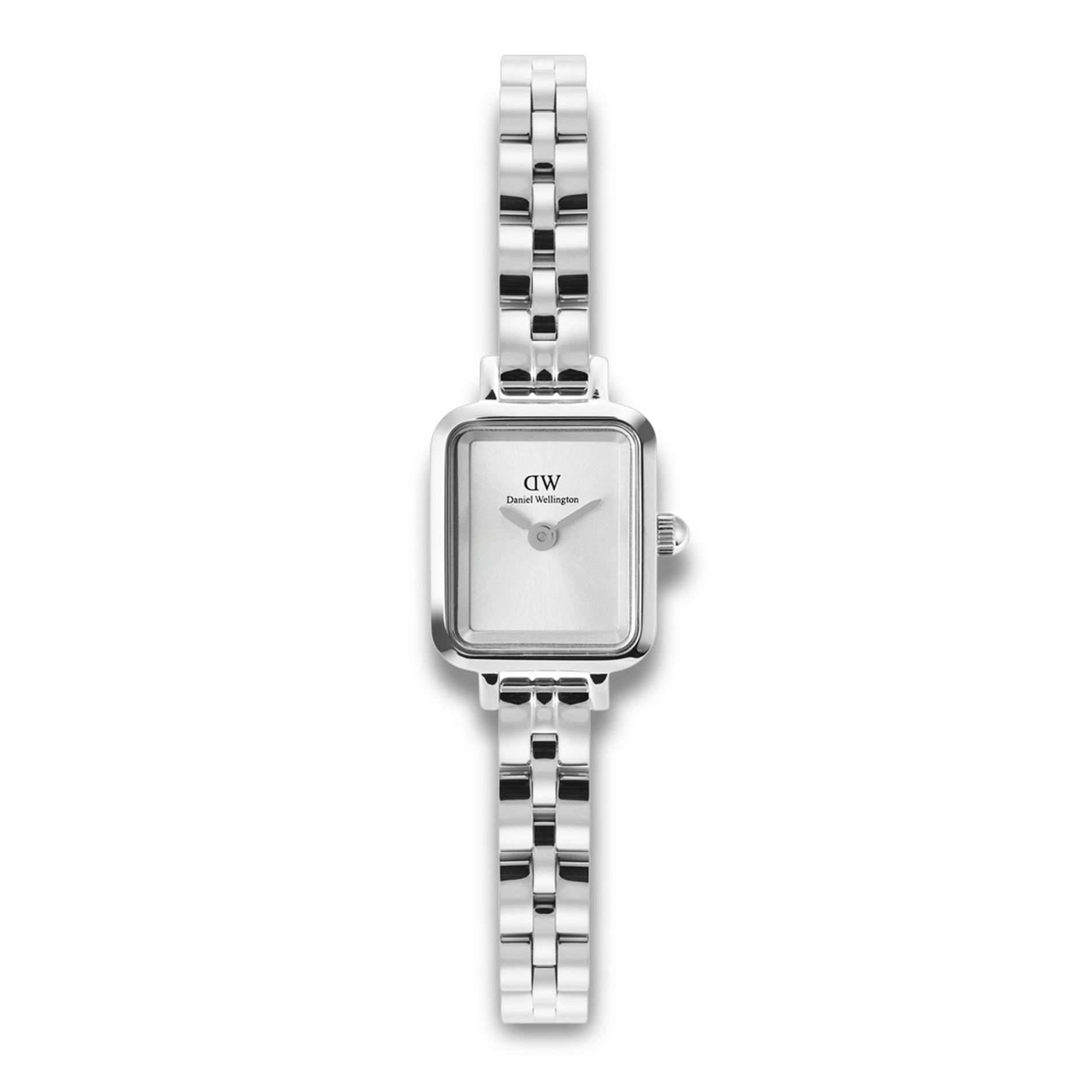 Daniel Wellington Quadro Mini 3-Link 15 mm ADW00100844 med sølvfarvet urskive og stållænke