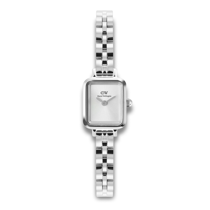 Daniel Wellington Quadro Mini 3-Link 15 mm ADW00100844 med sølvfarvet urskive og stållænke