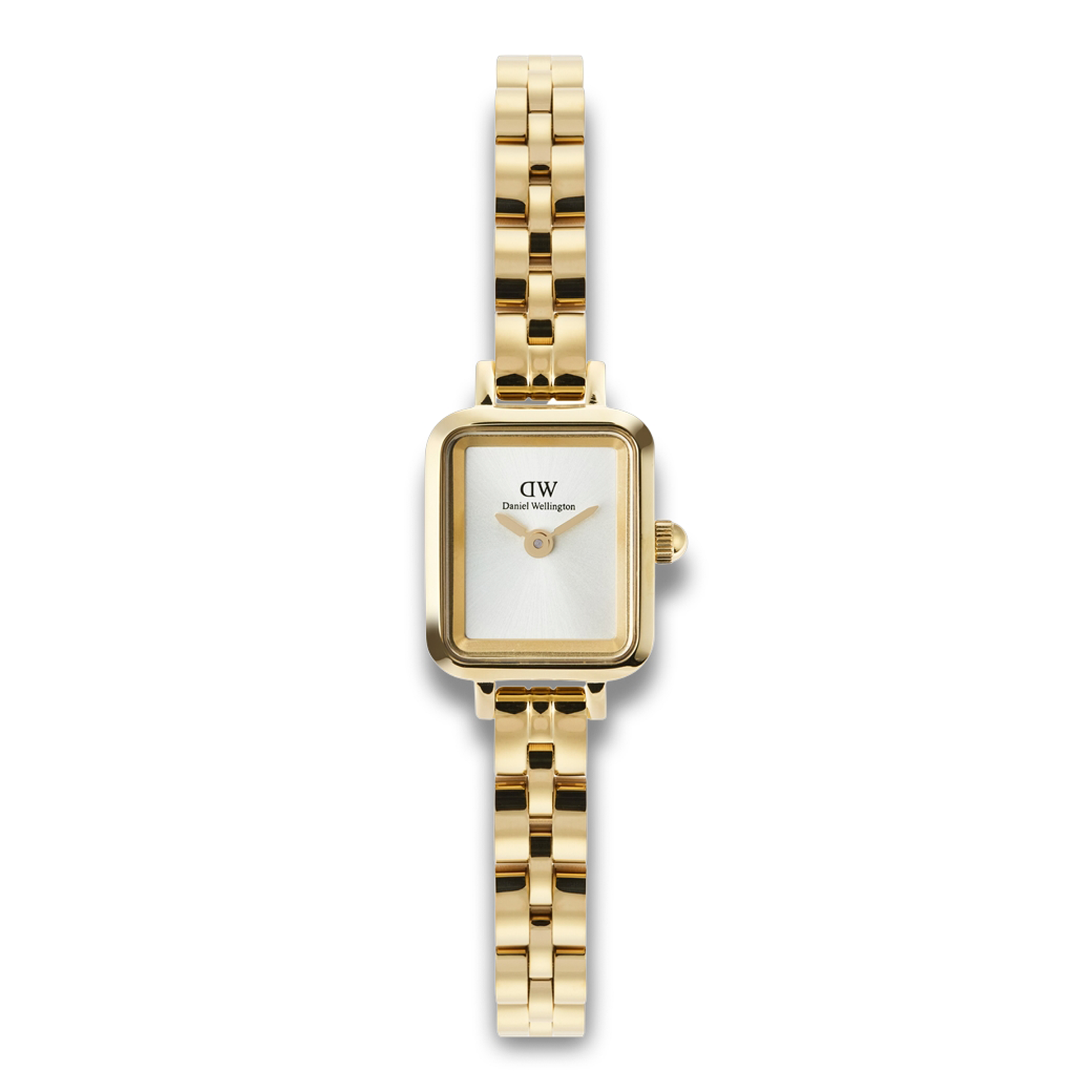 Daniel Wellington Quadro Mini 3-Link 15 mm ADW00100850 med guldfarvet stållænke og lys urskive