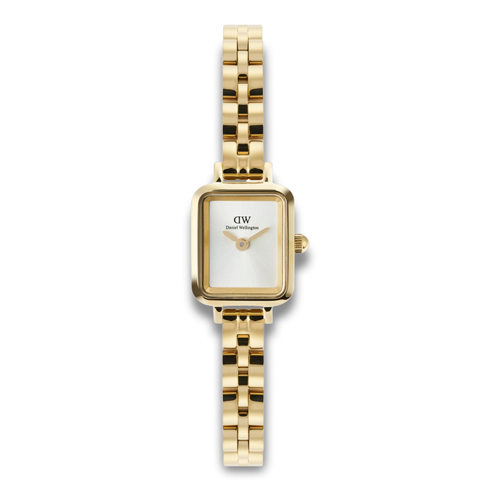 Daniel Wellington Quadro Mini 3-Link 15 mm ADW00100850 med guldfarvet stållænke og lys urskive