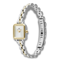 Daniel Wellington Quadro Mini Bic ADW00100925 vist fra skrå vinkel med tofarvet stållænke