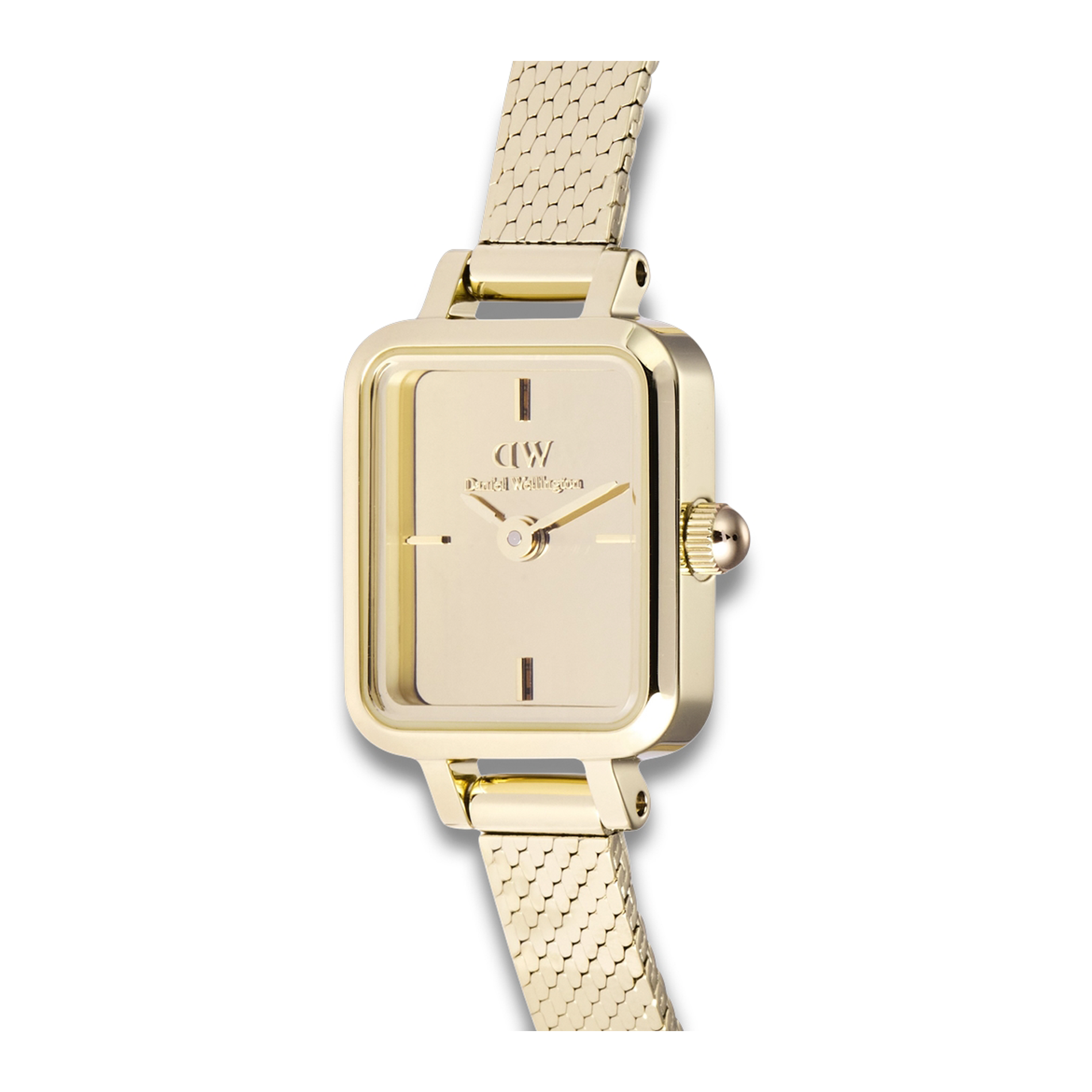 Nærbillede af Daniel Wellington Quadro Mini Mirror G ADW00100801 med spejlblank guldfarvet urskive