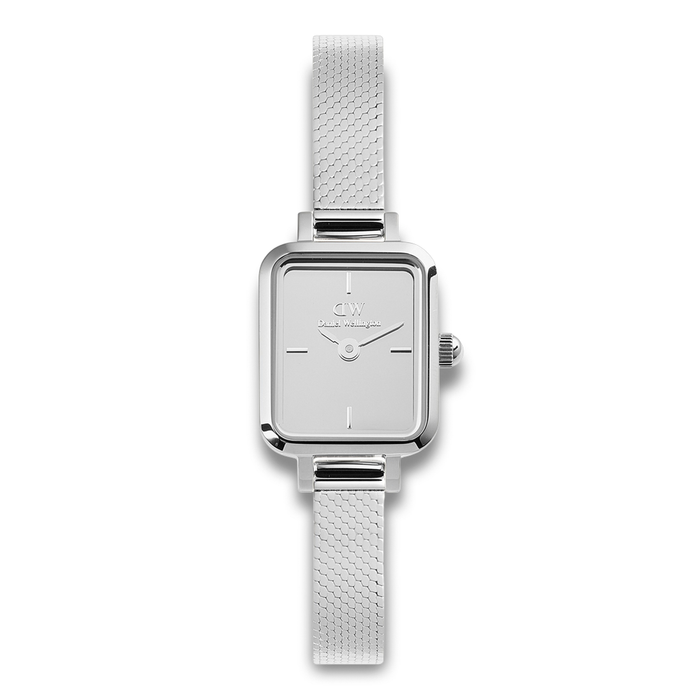 Daniel Wellington Quadro Mini Mirror S dameur ADW00100800 med sølvfarvet mesh-rem