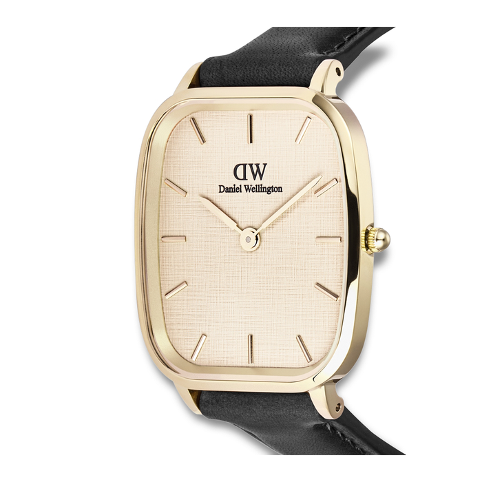 Nærbillede af Daniel Wellington Vintage Sheffield G 36 mm med guldfarvet urkasse